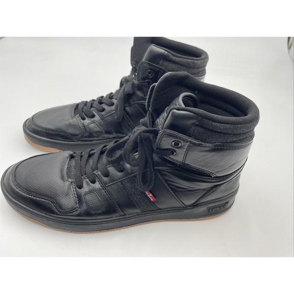 Levi's Men Size 12 High Top Leather Mesh Sneakers Triple Black Excellent Cond - Picture 1 of 10